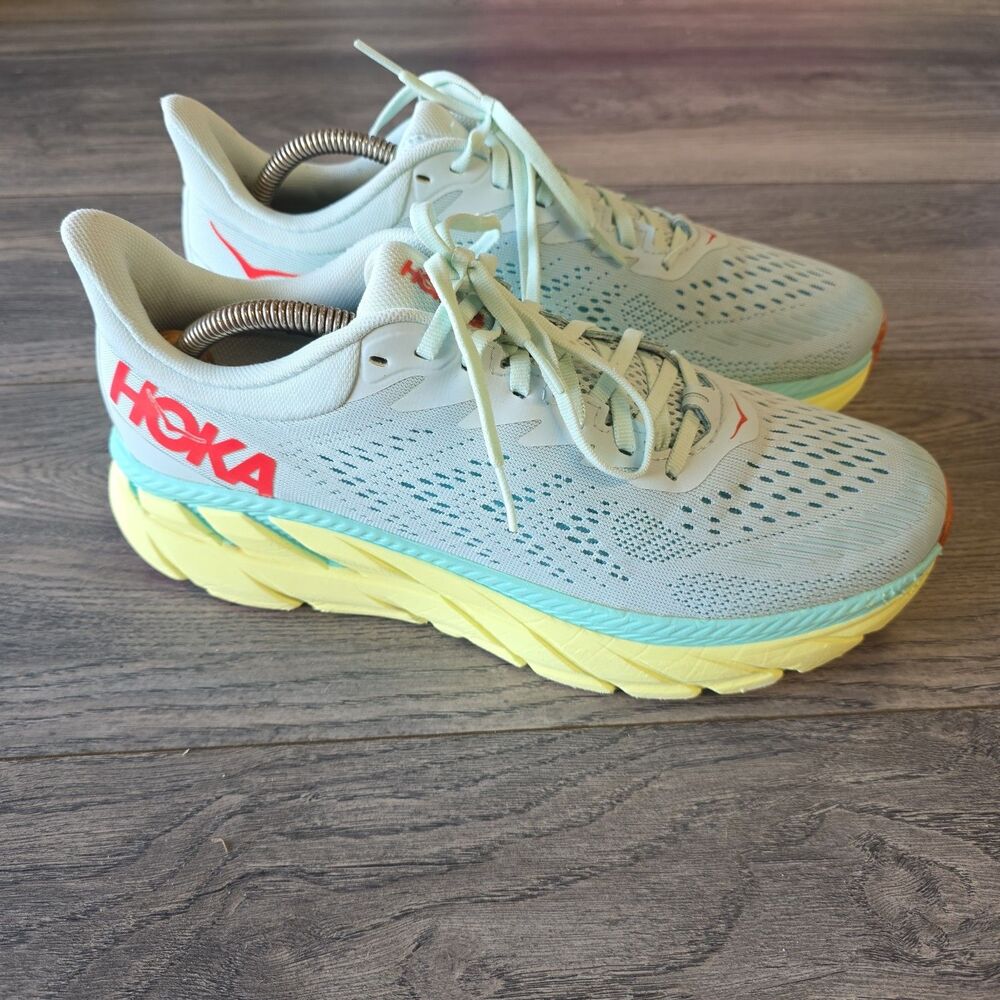 Hoka Clifton 7 Women's 10.5 Gray Green Yellow Running Shoes